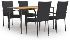 Set mobili da pranzo giardino 5 pz in polyrattan nero