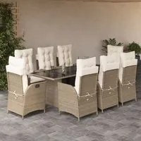 Set da Pranzo da Giardino 9 pz con Cuscini Beige in Polyrattan 3213125