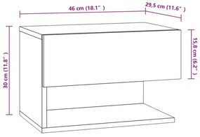 Comodini a Muro 2pz Grigio Cemento in Legno Multistrato