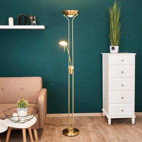 Lampada da terra con luce lettura Josefin Lindby, dimmerabile, Ottone / Oro, Soggiorno / Sala da pranzo, Metallo, Moderno, Lampada LED da terra