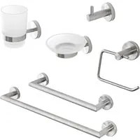 Set accessori a muro 6 pezzi in acciaio inox satinato e viti incluse Galassia