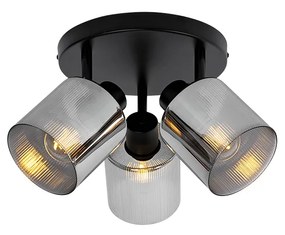 Faretto da soffitto nero con vetro fumè rotondo a 3 luci orientabili - Laura