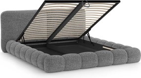 Letto matrimoniale imbottito grigio scuro con contenitore con rete inclusa 200x200 cm Solange – Micadoni