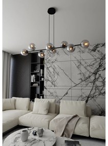 Lampadario Contemporaneo 8 Luci Durga In Acciaio Nero E Sfere In Vetro Fumè