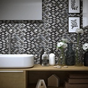 Mosaico in pietra Mini Brick Black nero L 2.5 x L 30cm x Sp. 80 mm, 11 pezzi