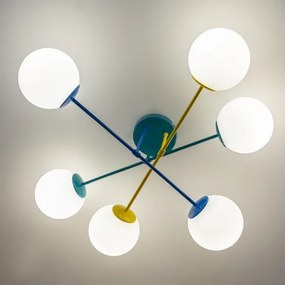 Lampadario a plafone MOON 6xE27/15W/230V turchese/giallo/blu