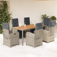 Set da Pranzo da Giardino 7 pz con Cuscini in Polyrattan Grigio 3212484