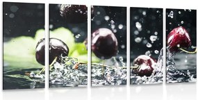 Quadri 5 pezzi – Ciliegie mature nell'acqua