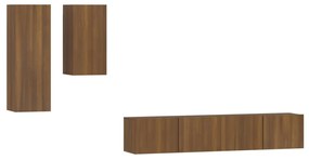 Set mobili porta tv 4 pz rovere marrone in legno multistrato