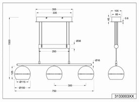 Trio - Lampadario a sospensione con filo FLETCHER 3xE14/40W/230V cromo opaco