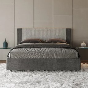 Letto matrimoniale contenitore imbottito 160x190 tessuto Labirinto 2 grigio Rosal