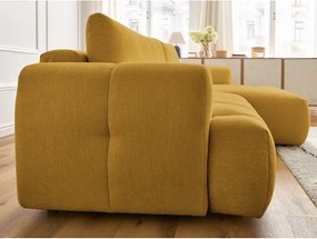 Divano angolare color senape allungabile e con contenitore (penisola a destra/chaise lounge) con rivestimento in ciniglia Fuji – Bobochic Paris