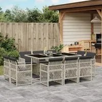 Set Pranzo Giardino 11pz con Cuscini Grigio Chiaro Polyrattan 3210851