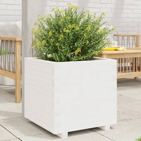 Fioriera Da Giardino Bianca 50x50x49,5cm Legno Massello Di Pino /