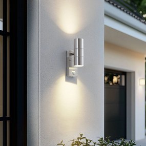 Lindby applique da esterno Eyrin, altezza 22 cm, acciaio inox, sensore EYRIN Lindby, dimmerabile, Alluminio / Grigio / Zincato, Acciaio Inox, Moderno