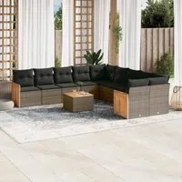 Set Divani da Giardino 11 pz con Cuscini in Polyrattan Grigio 3260443