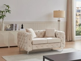 Divano 2 posti Chesterfield in Velluto Beige - EDWINA
