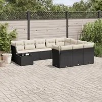 Set Divani da Giardino 11 pz con Cuscini in Polyrattan Nero 3218256