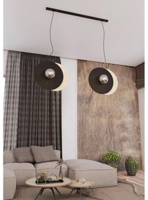 Sospensione Minimal Nordica Brigid 4 Luci In Acciaio Nero E Legno Vetro Fumè