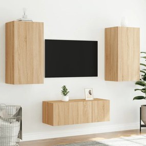 Mobili tv a muro con led 4pz rovere sonoma legno multistrato
