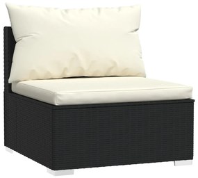 Set divani da giardino con cuscini 3 pz in polyrattan nero
