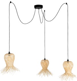 Lampada a sospensione da esterno orientale in bambù 3 luci IP44 - Carlos