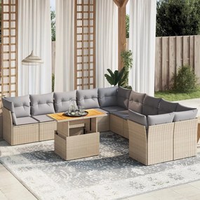 Set divani da giardino 11 pz con cuscini beige in polyrattan