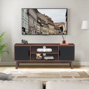 Costway Mobile rustico industriale per TV fino a 110cm, Tavolino di legno con ripiano aperto 2 armadietti Marrone scuro