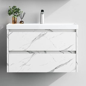 Mobile bagno sospeso 80 cm finitura marmo e specchio contenitore | KAM-VV80 - KAMALU