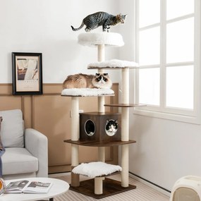 Costway Albero in truciolato per gatti con piattaforme multilivello, Albero attività con tiragraffi e colonne 179cm