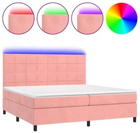 Letto a molle con materasso e led rosa 200x200 cm in velluto