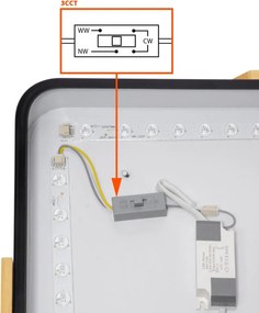 Plafoniera LED Rettangolare 30W CCT 60x40cm Legno/Nero