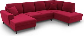 Divano angolare rosso allungabile e con contenitore (con penisola a destra/a U) con rivestimento in velluto Kyoto – Cosmopolitan Design