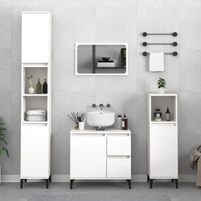 Set Di Mobili Da Bagno 3 Pz Bianco İn Legno Multistrato /