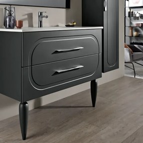 Mobile bagno specchio 100 cm - Antracite Opaco - 2 cassetti - CASPIO