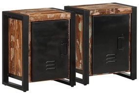 Comodini 2 Pz Multicolore İn Legno Massello Di Mango Grezzo /