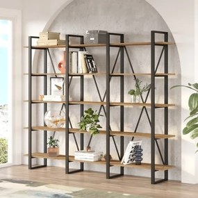 Libreria A Parete Stile Industrial 220x34x180 Cm 5 Ripiani Milano Rovere