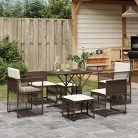 Set da Pranzo da Giardino 7pz con Cuscini in Polyrattan Marrone 369010