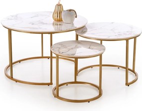 Set 3 Tavolini Gilda effetto marmo bianco e oro – 80/60/45 cm