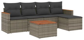 Set divano da giardino 6 pz con cuscini grigio in polyrattan