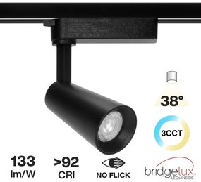 Faro LED 15W Monofase Nero CRI92 CCT Bianco Variabile 38° Bridgelux LED Colore Bianco Variabile CCT