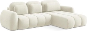 Divano angolare beige allungabile/con contenitore (con penisola a destra/con chaise lounge) con rivestimento in bouclé Pele – Makamii