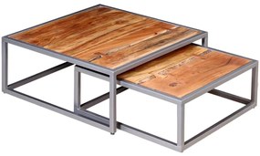 Set tavolini da caffè 2 pezzi in legno massello di acacia