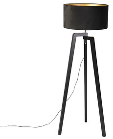 Lampada da terra treppiede legno nero con paralume nero 50 cm - Puros