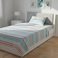 Completo letto 1 piazza e mezza righe azzurre arancione