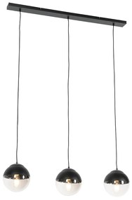 Lampada a sospensione retrò nera con vetro trasparente oblungo 3 luci - Eclipse