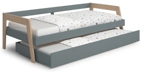 Letto da bambini estraibile verde/verde polveroso in pino massiccio con contenitore con rete inclusa 90x200 cm Carrie – Marckeric