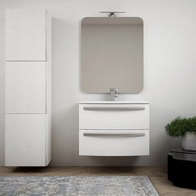 Mobile per bagno 75 cm tondo bianco frassino sospeso - Berlino con specchio filo lucido e colonna da 170 cm