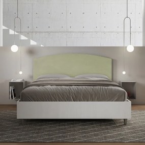 Letto contenitore da 160x190 in legno bianco e testata in microfibra tč verde Antilia
