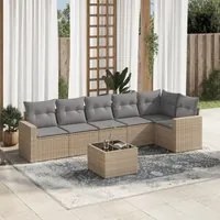 Set Divani da Giardino 7 pz con Cuscini Beige in Polyrattan 3251336